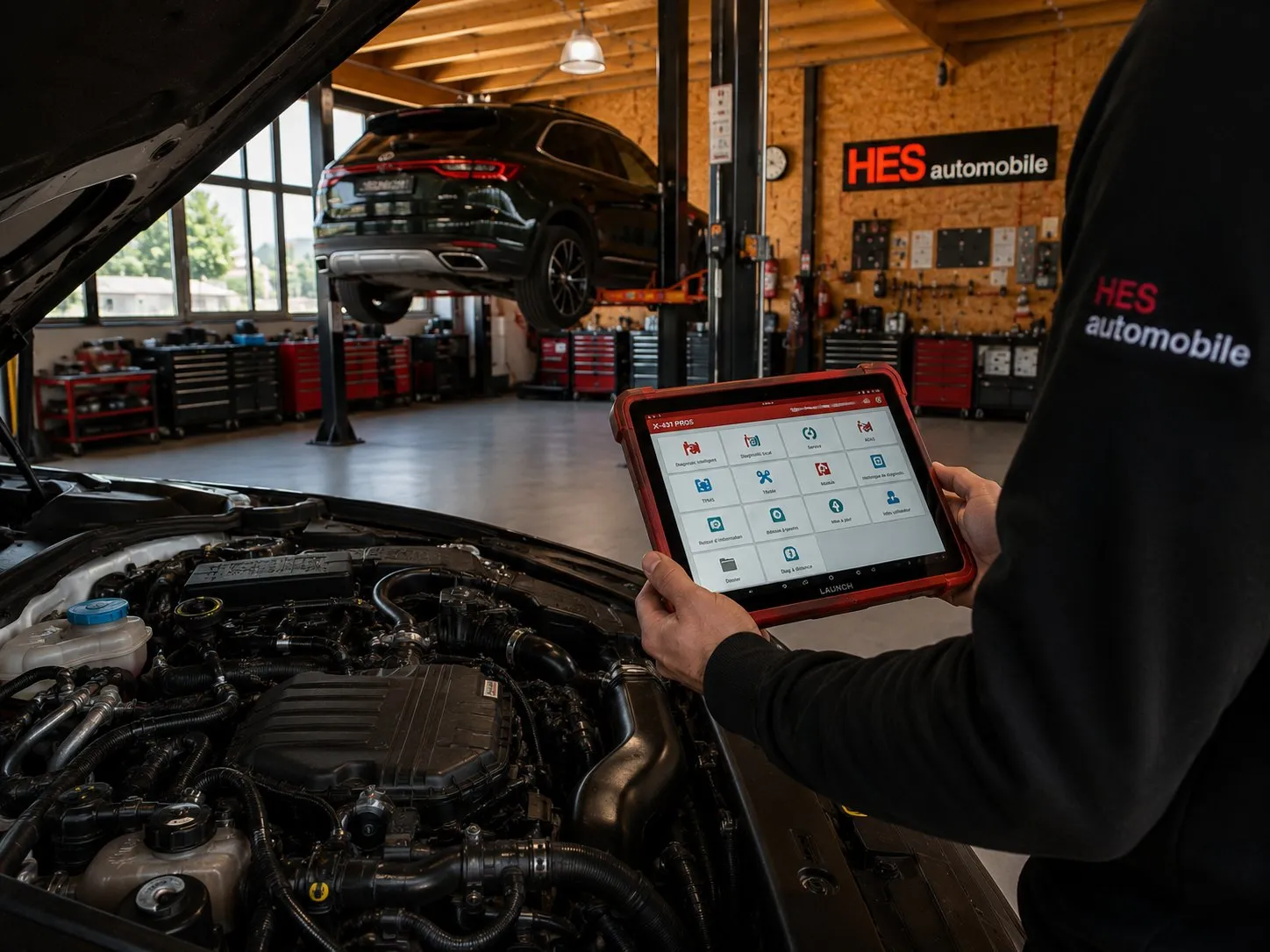 Diagnostic moteur à la valise OBD sur un véhicule chez HES Automobile à Meyrin